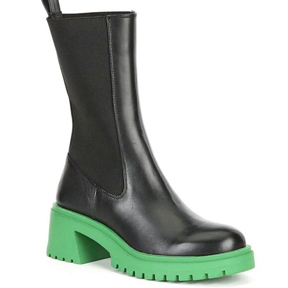 Steve Madden Womens Mid Boots Platform Chunky Leather Black Fashion Chelsea 9 Pr - Picture 1 of 7